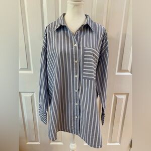 Banana Republic Blue and White Stripe Button Up Oversized Shirt Size XL